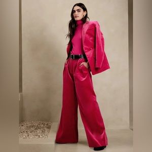 Velvet Wide Leg Pants in Bright Berry